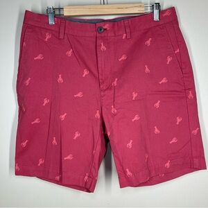 Men’s 100% Cotton Chino Shorts Pink/Salmon W/ Lobsters Size 36